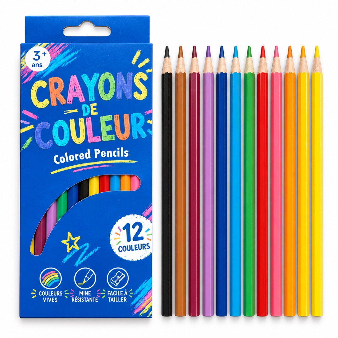 Children's colour pencils in retail packaging